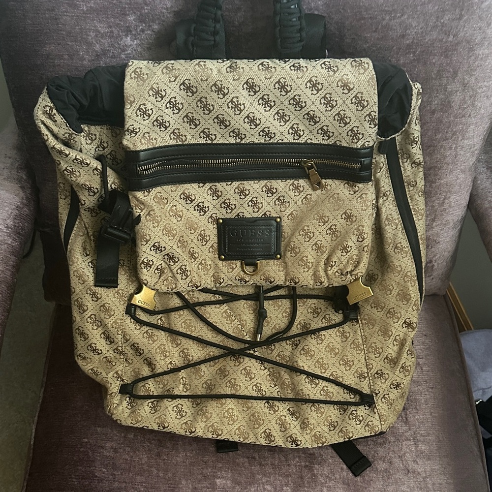 GUESS Tan Monogram Backpack
